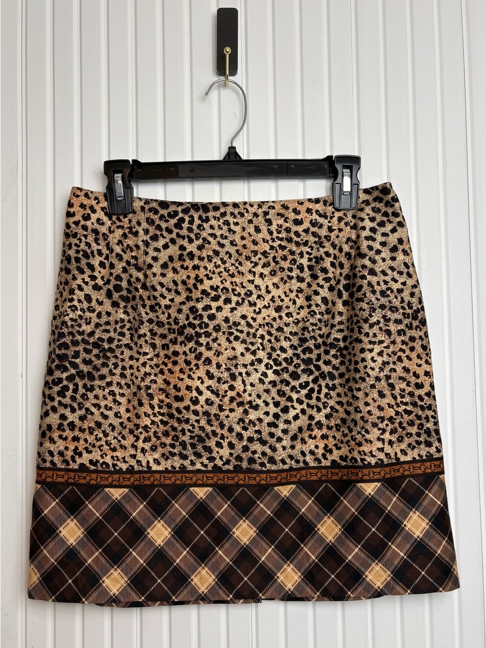 VTG 90s Talbots 12P Mini Skirt Plaid Animal Print Fall Unique Dark Academia